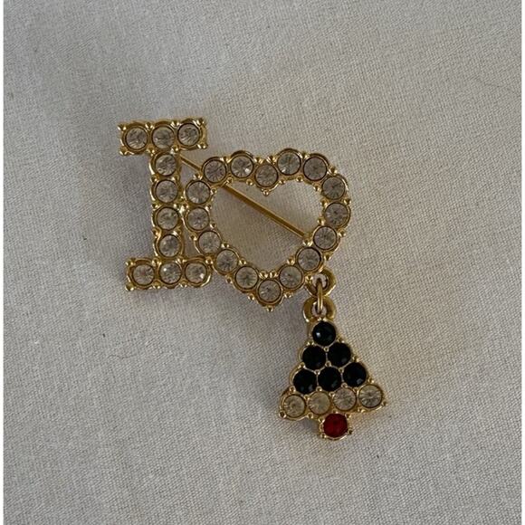 Avon Accessories - Avon “I Love Christmas” Pin Multicolored Stones&Dangle Christmas Tree